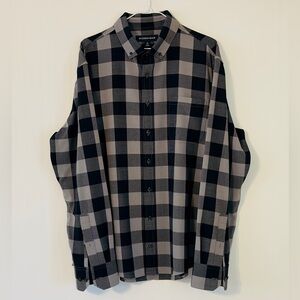 Mizzen and Main Checkered Button Down Dress Shirt Black and Gray XL trim fit